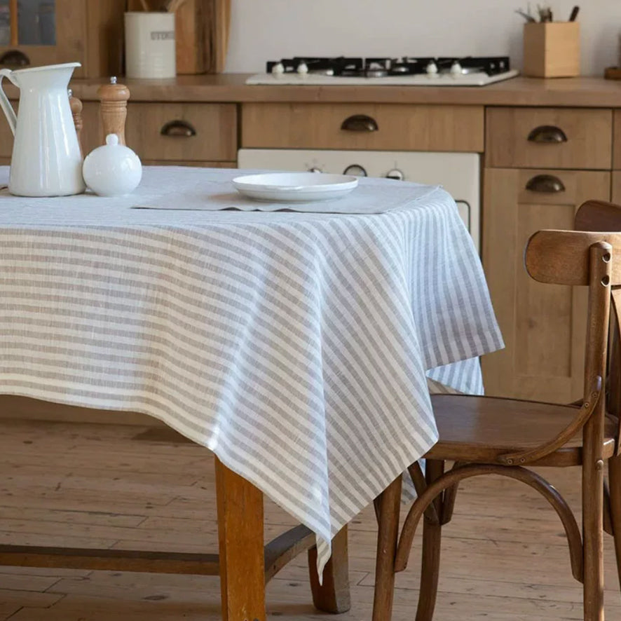 Washed Linen Tablecloth in Natural Stripe